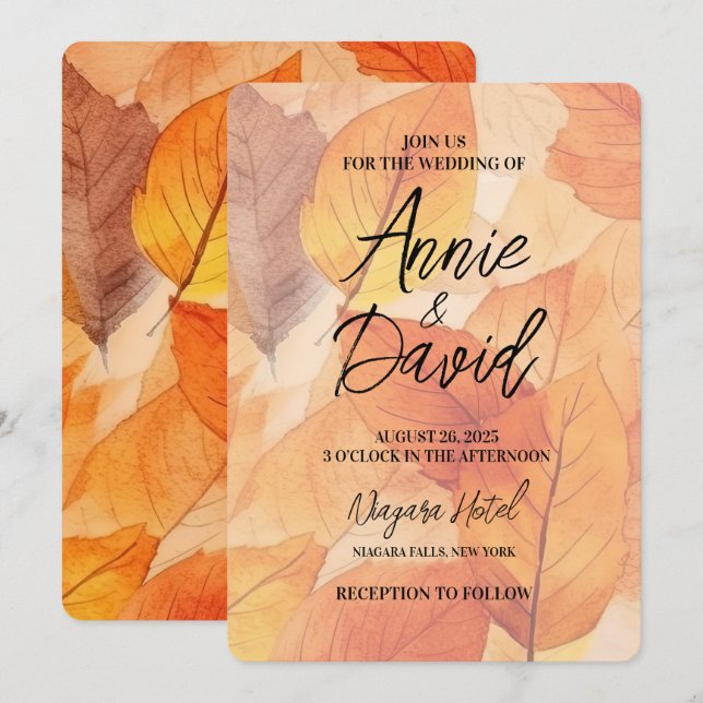 Create Your Own Custom Orange Fall Leaves Wedding Invitation (Front/Back)