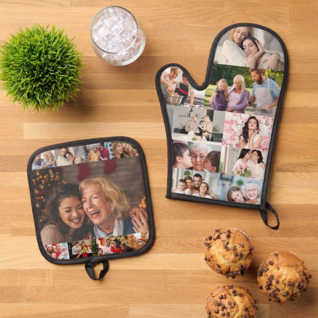 Create your own Custom Photo Collage Personalized Oven Mitt & Pot Holder Set (Top Down)