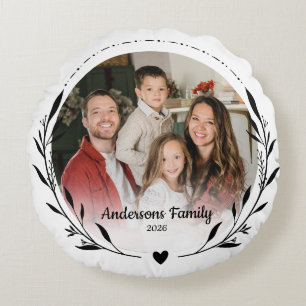 Create Your Own Custom Photo Family Name Leaf Reef Round Pillow