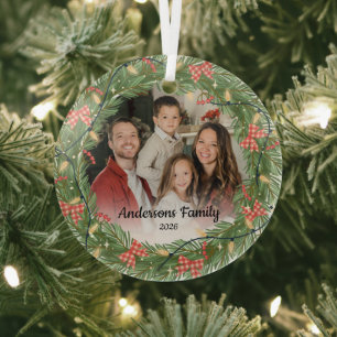 Create Your Own Custom Photo Family Name Year Glass Ornament