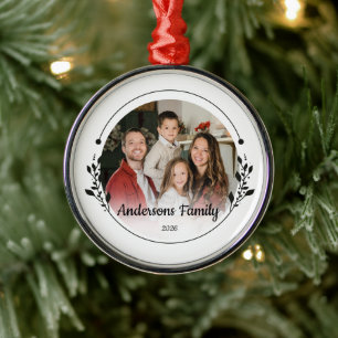Create Your Own Custom Photo Family Name Year Metal Ornament