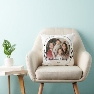 Create Your Own Custom Photo Family Name Year Throw Pillow
