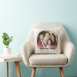 Create Your Own Custom Photo Family Name Year Throw Pillow