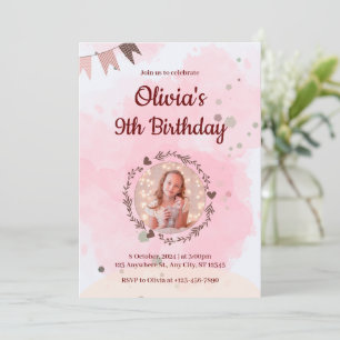Create your own Custom Photo Girls Pink Birthday Invitation
