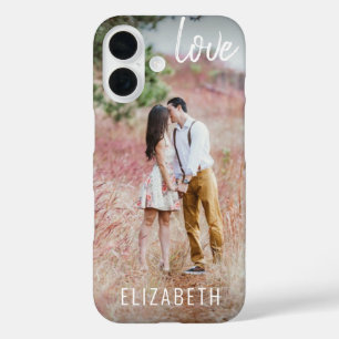 Create Your Own Custom Photo Modern Script LOVE iPhone 16 Case