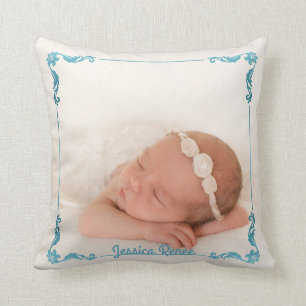 Create Your Own Custom Photo Name Turquoise Frame Throw Pillow