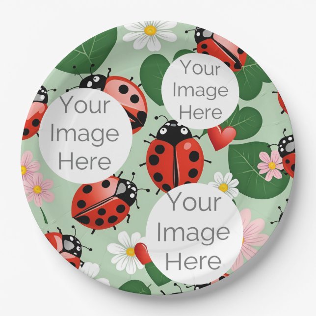 create your own custom photo text ladybug ladybird paper plate (Front)