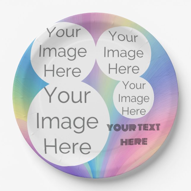 create your own custom photo text pastel rainbow paper plate (Front)