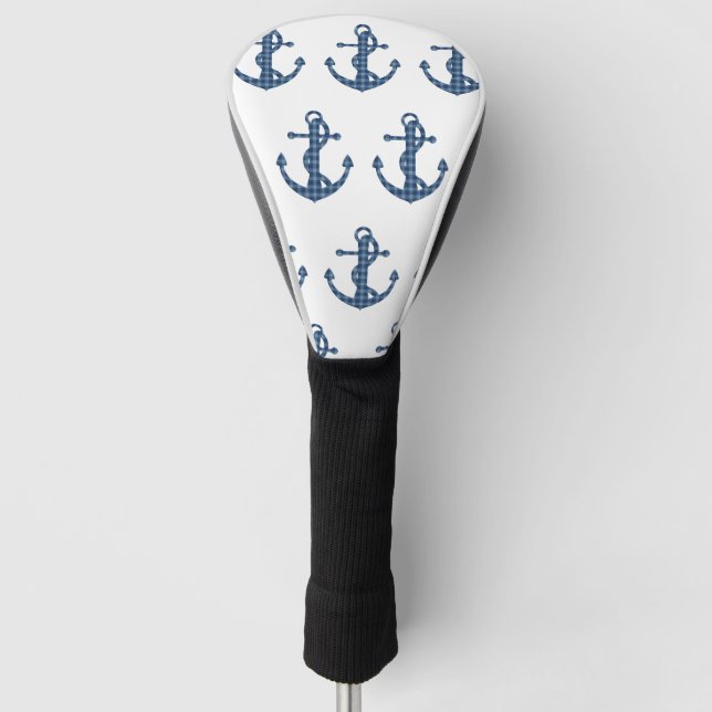Create your own custom | Plaid tartan blue anchor Golf Head Cover (Front)