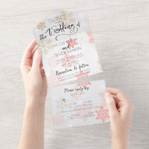 Create Your Own Custom Pretty Icy Snowflakes Red All In One Invitation