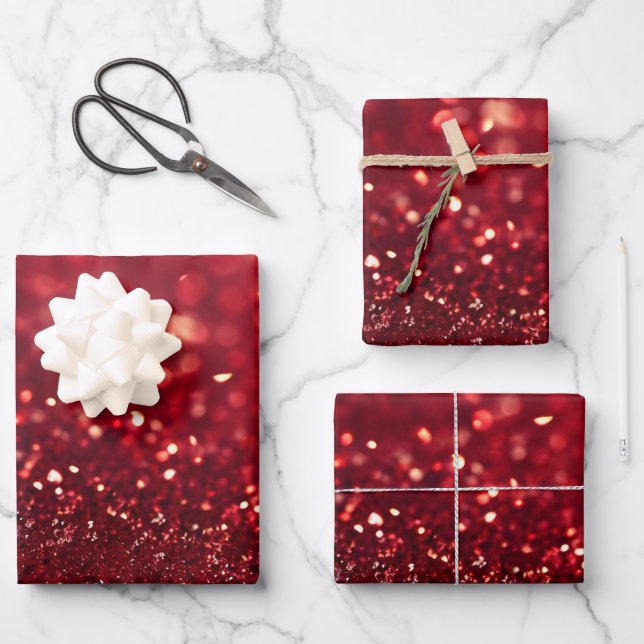 Create Your Own Custom Red Glitter Wrapping Paper Sheet (Front)