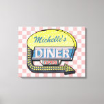 Create Your Own Custom Retro 50's Diner Sign<br><div class="desc">Create your own custom, 1950's style diner sign wall canvas using this simple template. This cool retro kitchen canvas has a slightly distressed pink-and-white chequered background with a sign on top that says "DINER" and "OPEN" in neon with space for you to add your own first or last name -...</div>