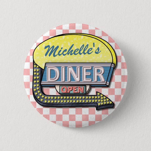 Create Your Own Custom Retro 50's Diner Sign 2 Inch Round Button (Front)