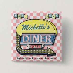 Create Your Own Custom Retro 50's Diner Sign 2 Inch Square Button