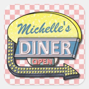 Create Your Own Custom Retro 50's Diner Sign 2 Square Sticker