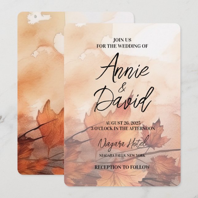 Create Your Own Custom Rustic Fall Leaves Wedding Invitation (Front/Back)