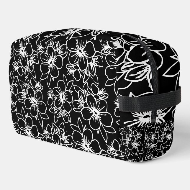 Create Your Own Custom Simple Black Flowers Dopp Kit (Left Corner)