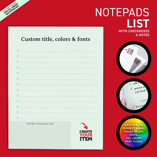 CREATE-YOUR-OWN Custom upload your design list Notepad (Create your own to-do or grocery list. Edit texts, images, colors, fonts, and upload your own images)