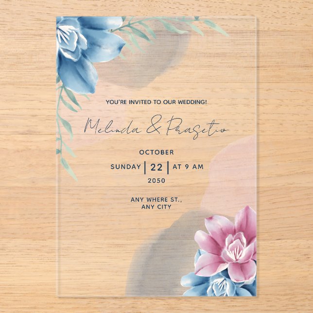 Create Your Own Custom Watercolor with Wedding Acrylic Invitations (Front)