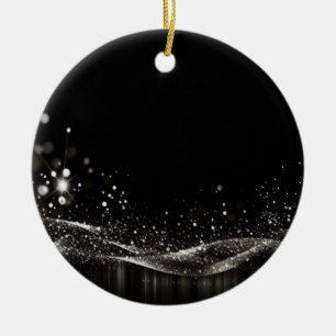 Create Your Own - Customizable Glitter Ribbon B&W Ceramic Ornament