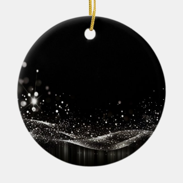 Create Your Own - Customizable Glitter Ribbon B&W Ceramic Ornament (Front)