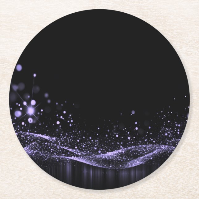 Create Your Own Customizable Glitter Ribbon Purple Round Paper Coaster (Front)