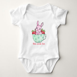 Create Your Own Cute Bunny Tea Cup & Strawberries Baby Bodysuit