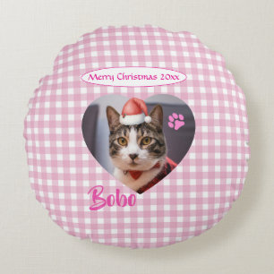 Create Your Own Cute Cat 2 Photo Script Christmas  Round Pillow
