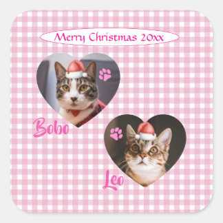 Create Your Own Cute Cat 2 Photo Script Christmas  Square Sticker