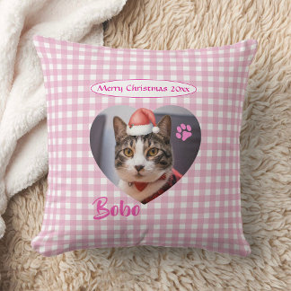Create Your Own Cute Cat 2 Photo Script Christmas  Throw Pillow