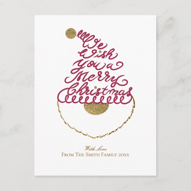 Create Your Own Cute Glitter Santa Christmas  Holiday Postcard (Front)