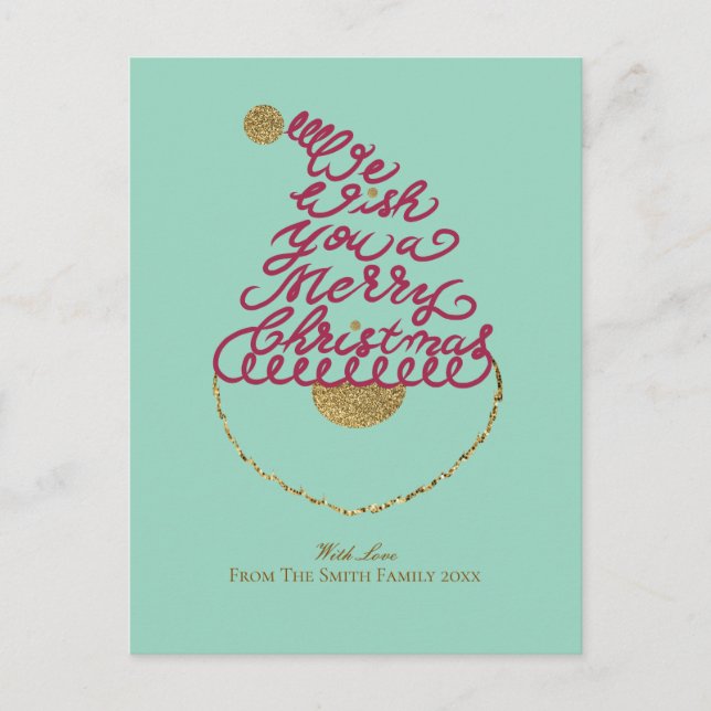Create Your Own Cute Glitter Santa Christmas  Holiday Postcard (Front)