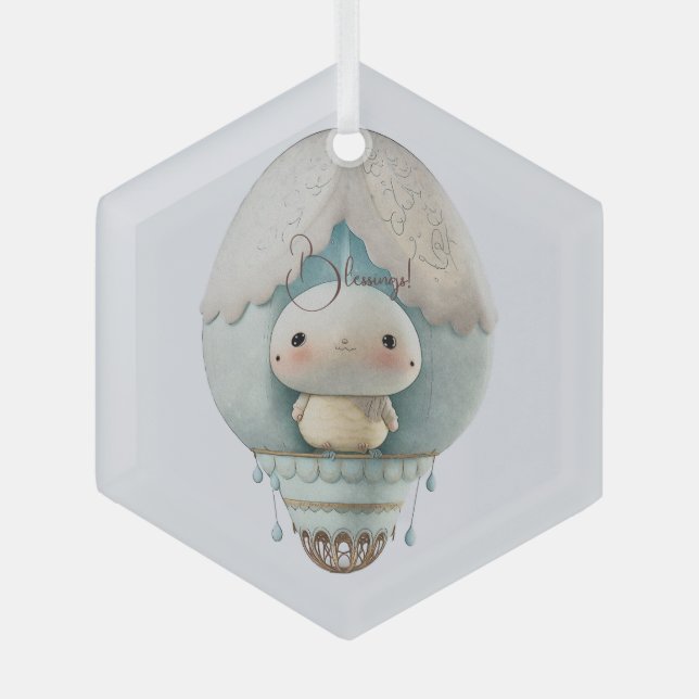 Create Your Own Cute Hot Air Balloon Bird Ride Glass Ornament (Front)