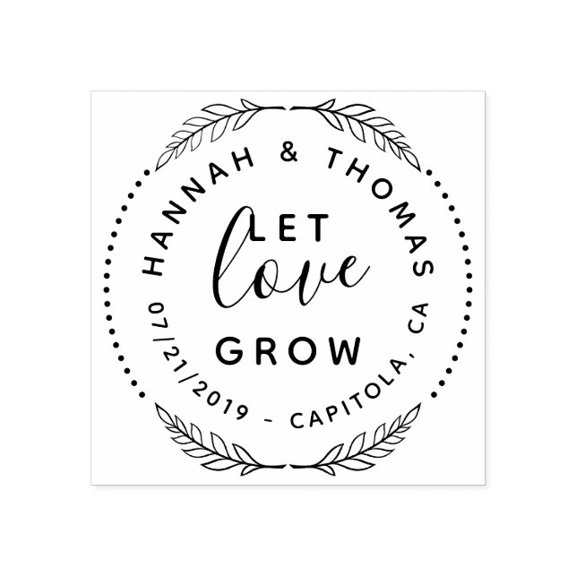 Create Your Own Cute Let Love Grow Rustic Wedding Rubber Stamp (Imprint)
