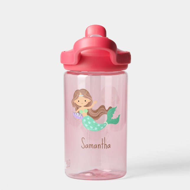 Create Your Own Cute Mermaid Girl Name Water Bottle (Back)