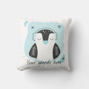 Create Your Own Cute Penguin Blue Christmas Throw Pillow