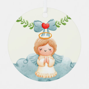 Create Your Own Cute Praying Christmas Angel Metal Ornament