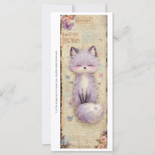 Create Your Own Cute Purple Fox Bookmark Card (Front)