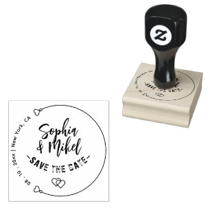 Create Your Own  Cute Round Save The Date Wedding  Rubber Stamp