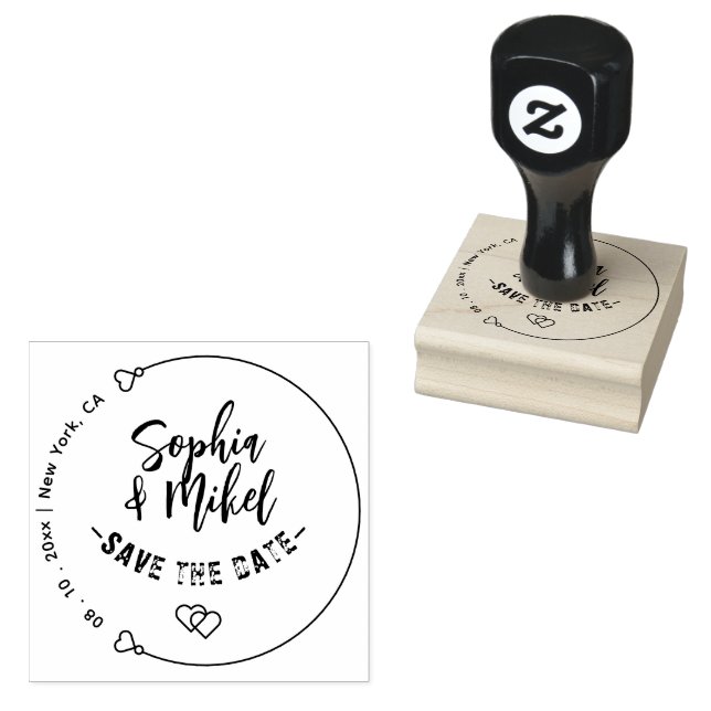 Create Your Own| Cute Round Save The Date Wedding  Rubber Stamp (Stamped)