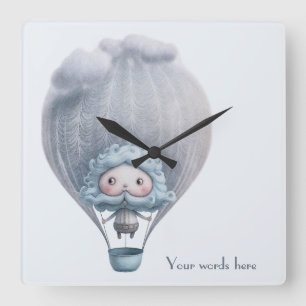 Create Your Own Cute Silly Hot Air Balloon Ride Square Wall Clock