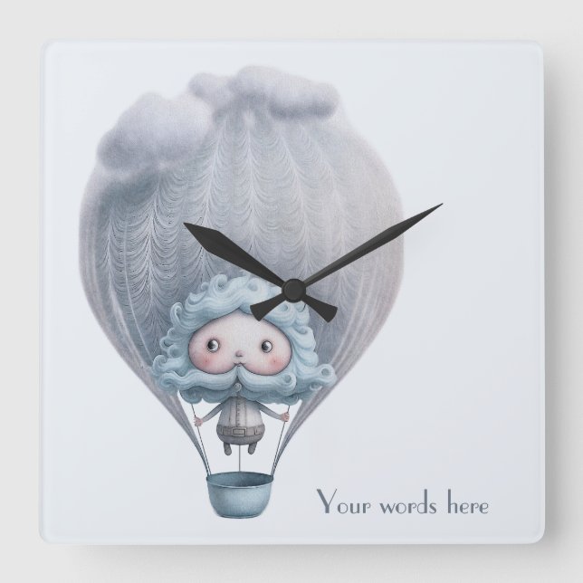 Create Your Own Cute Silly Hot Air Balloon Ride Square Wall Clock (Front)