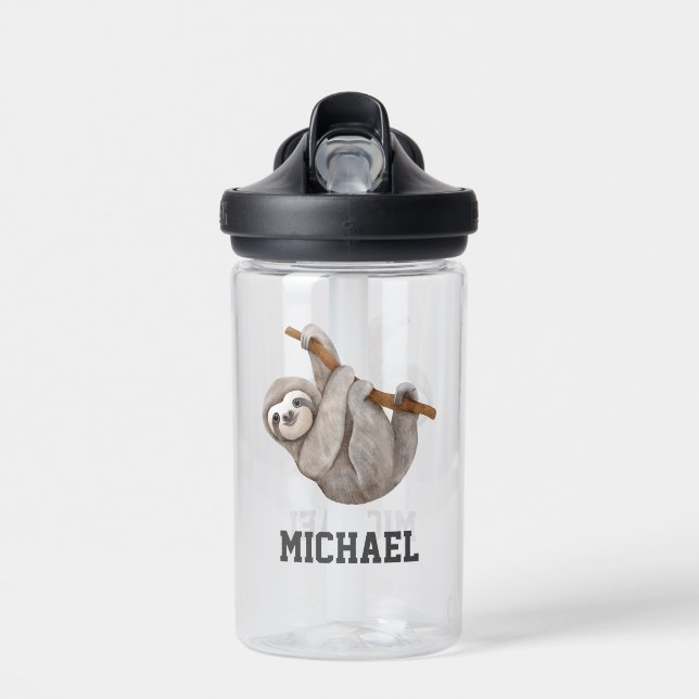 Create Your Own Cute Sloth Name Water Bottle (Front)