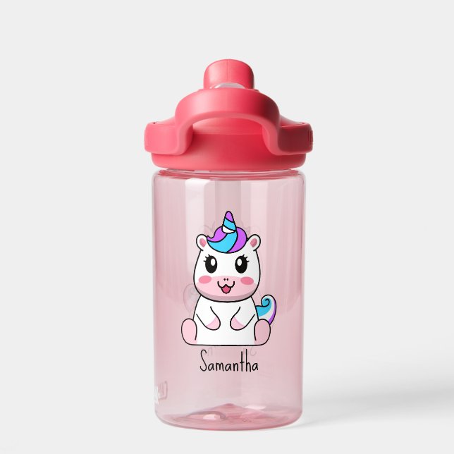 Create Your Own Cute Unicorn Girl Name  Water Bottle (Back)