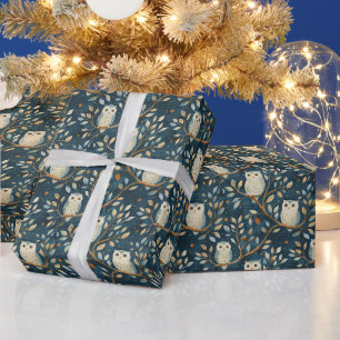 Create Your Own Cute Winter Owls Blue Wrapping Paper