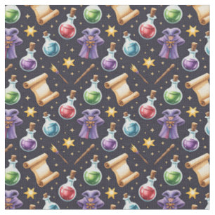 Create Your Own Cute Wizard Potions Scrolls Black Fabric