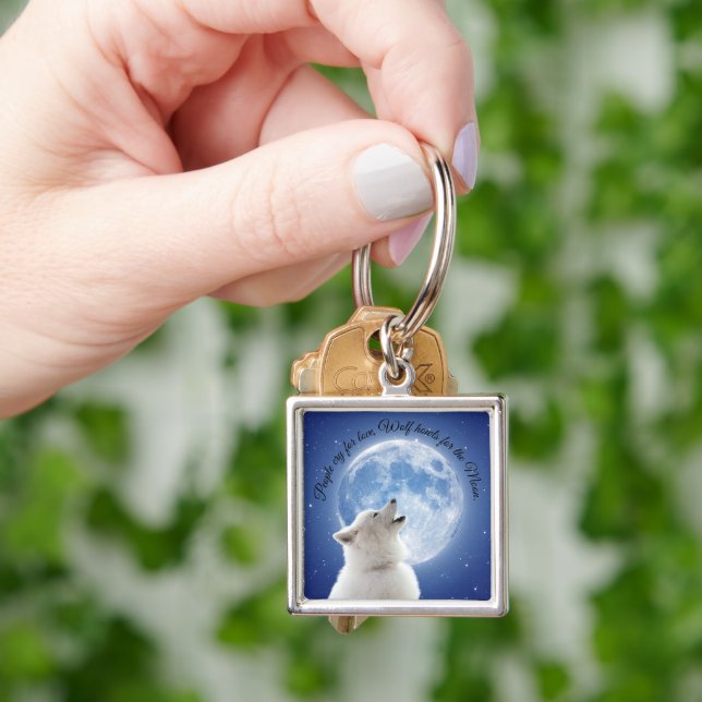 Create Your Own Cute Wolf Howls | Blue Moon Sky on Keychain (Hand)