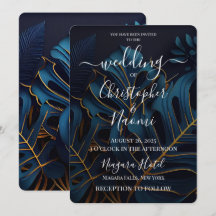 Create Your Own Dark Blue & Gold Leaves Wedding
