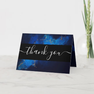 Create Your Own Dark Blue Gold Vein Thank You Card