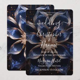 Create Your Own Dark Blue Jewel Flower Invitation
